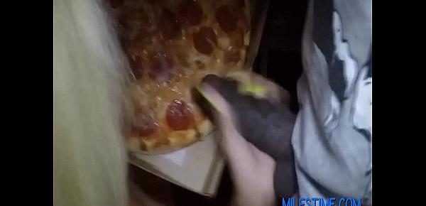  Pizza delivery guy feeds my wife some cum